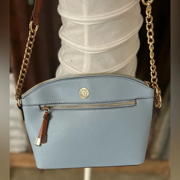 Anne Klein Blue Crossbody Bag Gold Strap Lion - Picture 2 of 9